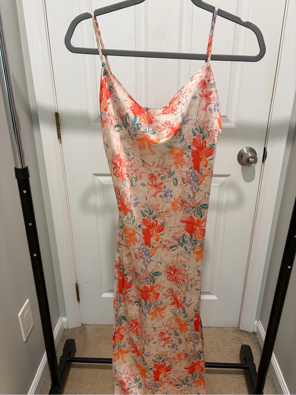 Floral Satin Slip Dress in Peach and Coral